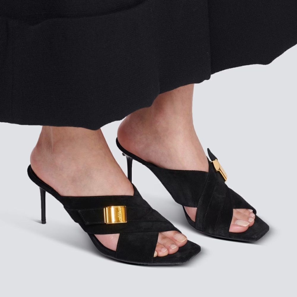 Balmain Uma Mules In Suede Leather size 37.5 - Picture 2 of 15